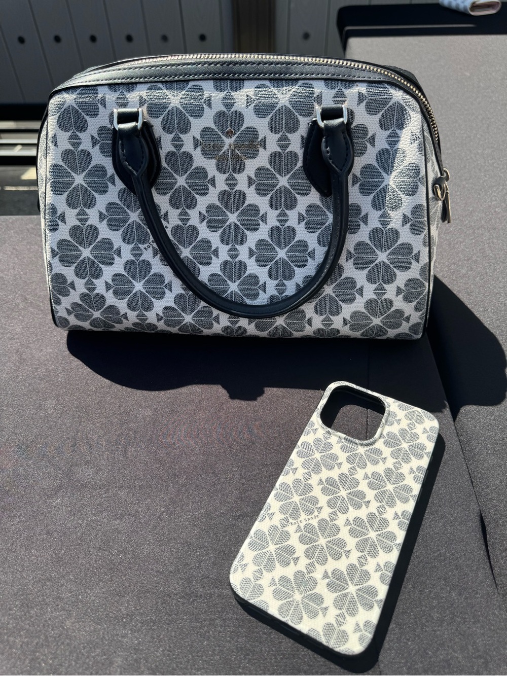 kate spade Gray Floral Dome Satchel with Matching Phone Case